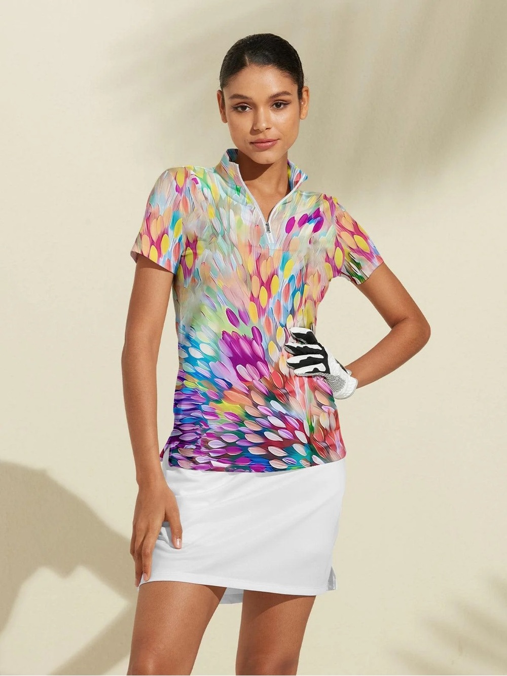 AceGolfs Hyped-Up Tropical Golf Shirt Women’s L UPF 50+ Multicolor Floral Zip